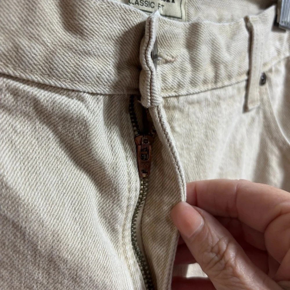 LL Bean Classic Fit‎ Flannel Lined Jeans Tan Plaid Mens Straight Leg Denim #700